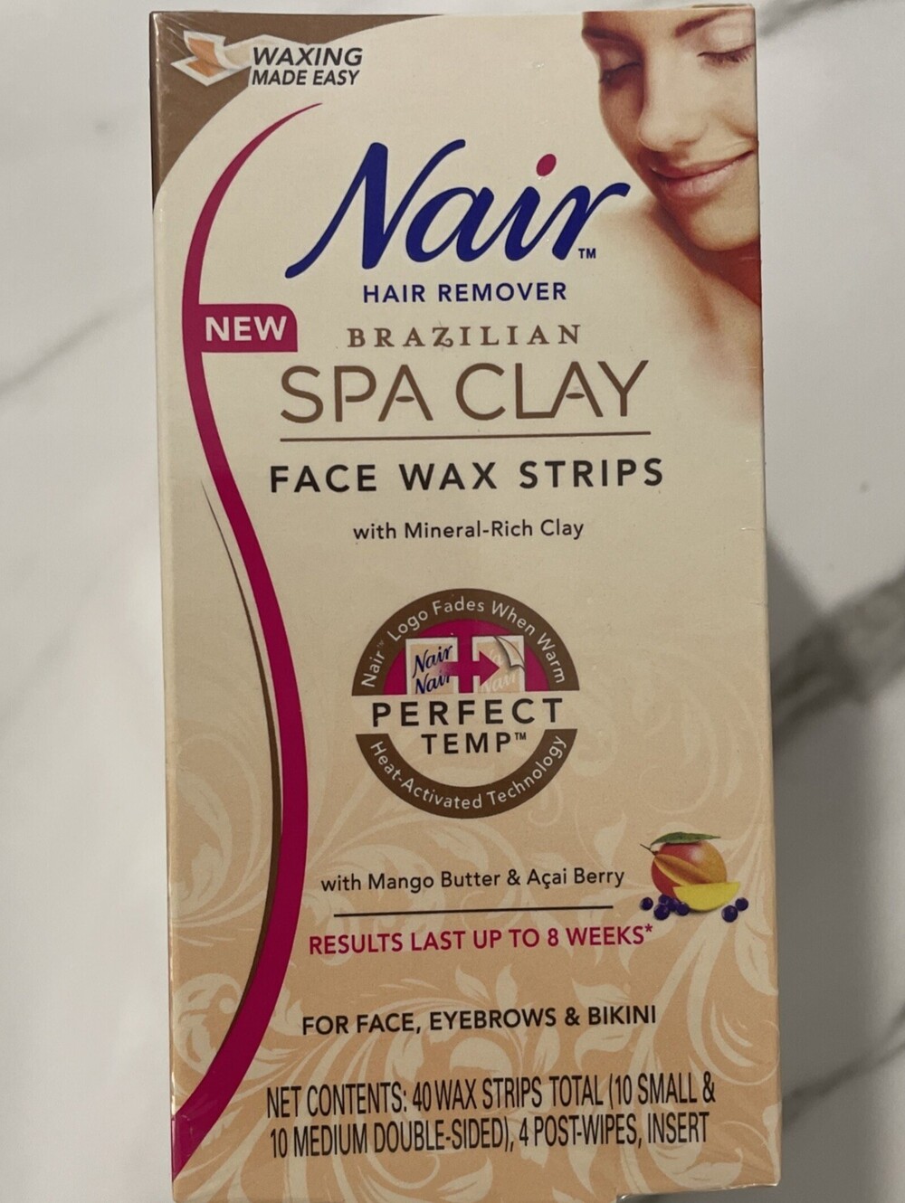(3) Nair Hair Remover Brazilian Spa Clay Wax 40 Strips  Face Eyebrows & Bikini